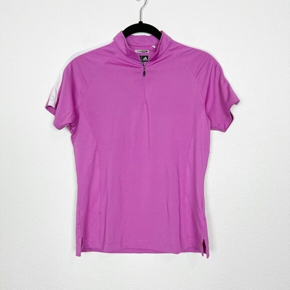 Adidas Pink Climacool Short Sleeve Athletic Golf Quarter Zip Collarless Polo - Picture 1 of 9